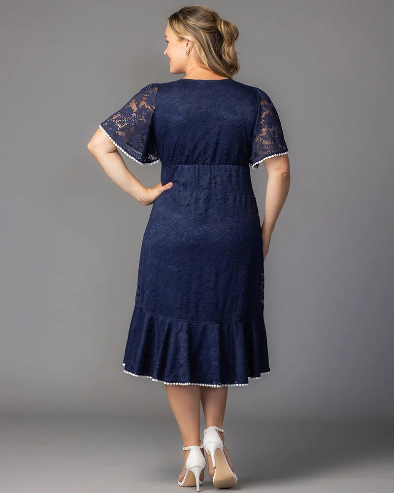 V-Neck Midi Lace Formal A-Line Dress Kiyonna 11250901