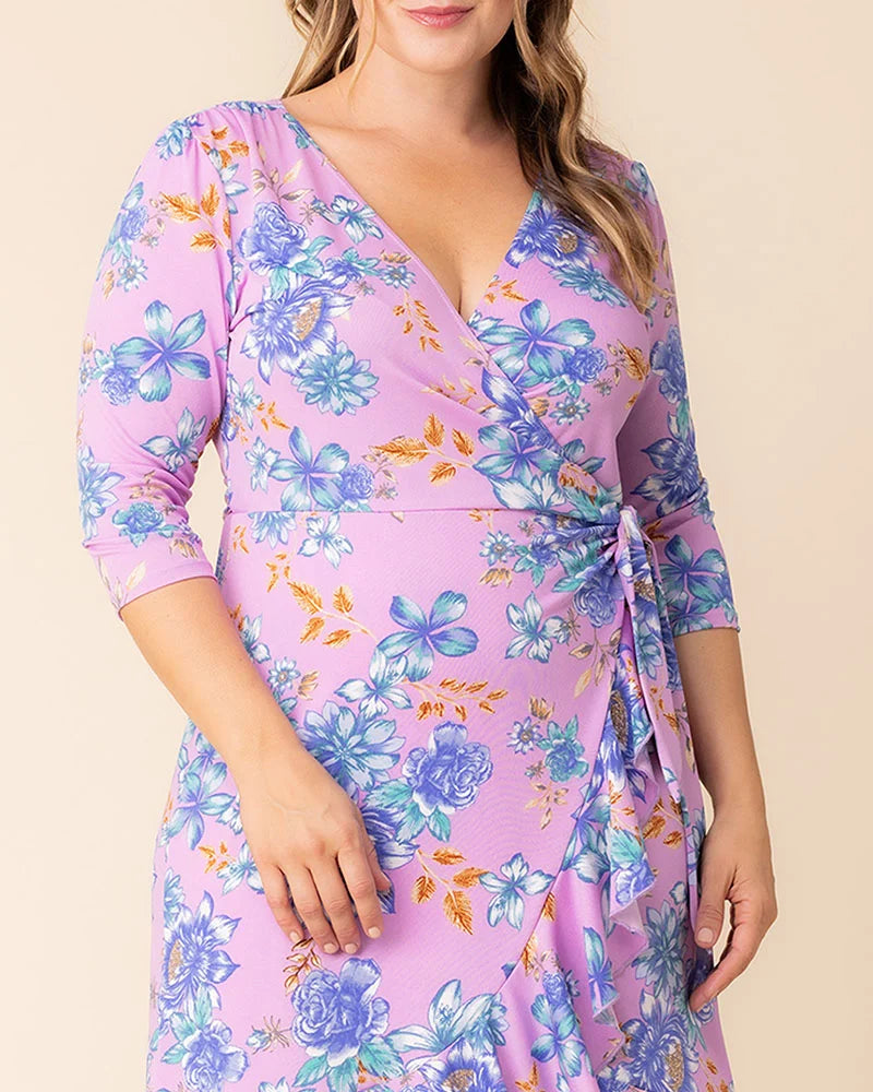 Plus Size Dresses Plus Size Formal Floral Print Midi Cocktail Formal Dress Kiyonna 12132217 Lilac Tropical Florals