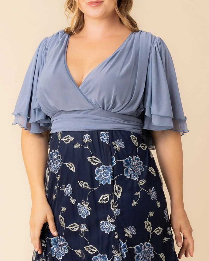 Plus Size Dresses Short Floral Midi Evening Cocktail Plus Size Dress Kiyona 12232102 Navy Blue Blooms