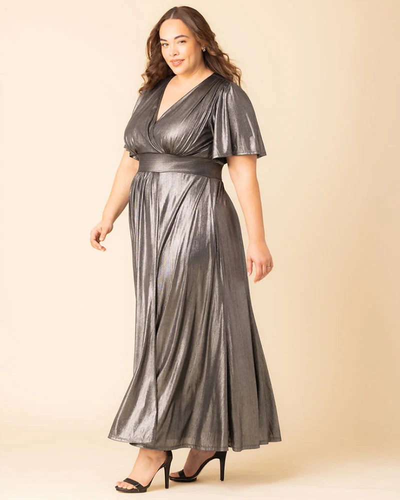 Plus Size Dresses Metallic Long Formal Mother of the Bride Evening Plus Size Dress Kiyonna 12252507 Pewter