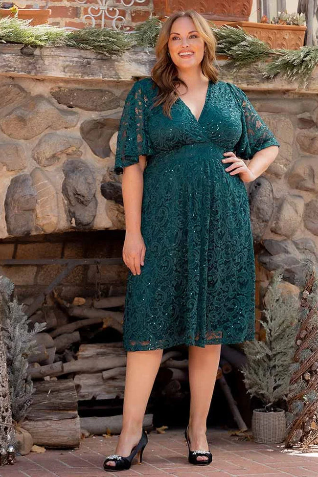 Plus Size Dresses A Line Plus Size Lace Short Cocktail Dress Emerald Green
