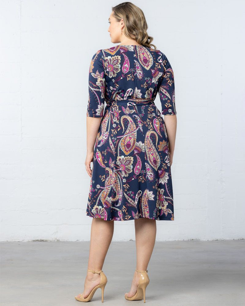 Plus Size Dresses Short Fitted Print Midi Cocktail Dress Navy Paisley Print