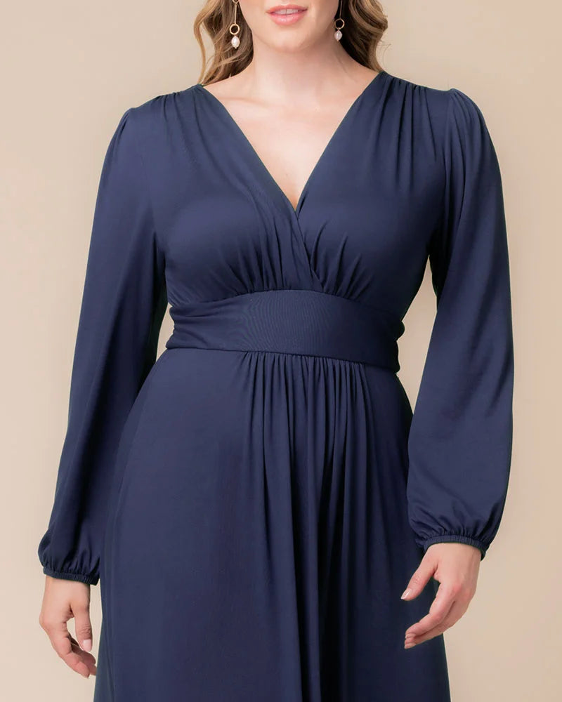 Plus Size Dresses Long Sleeve Tea Length Short Cocktail Dress Nouveau Navy