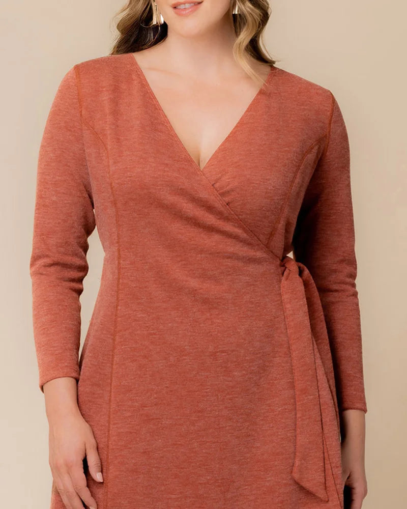 Plus Size Dresses Long Sleeve Short Midi Plus Size Dress Cinnamon