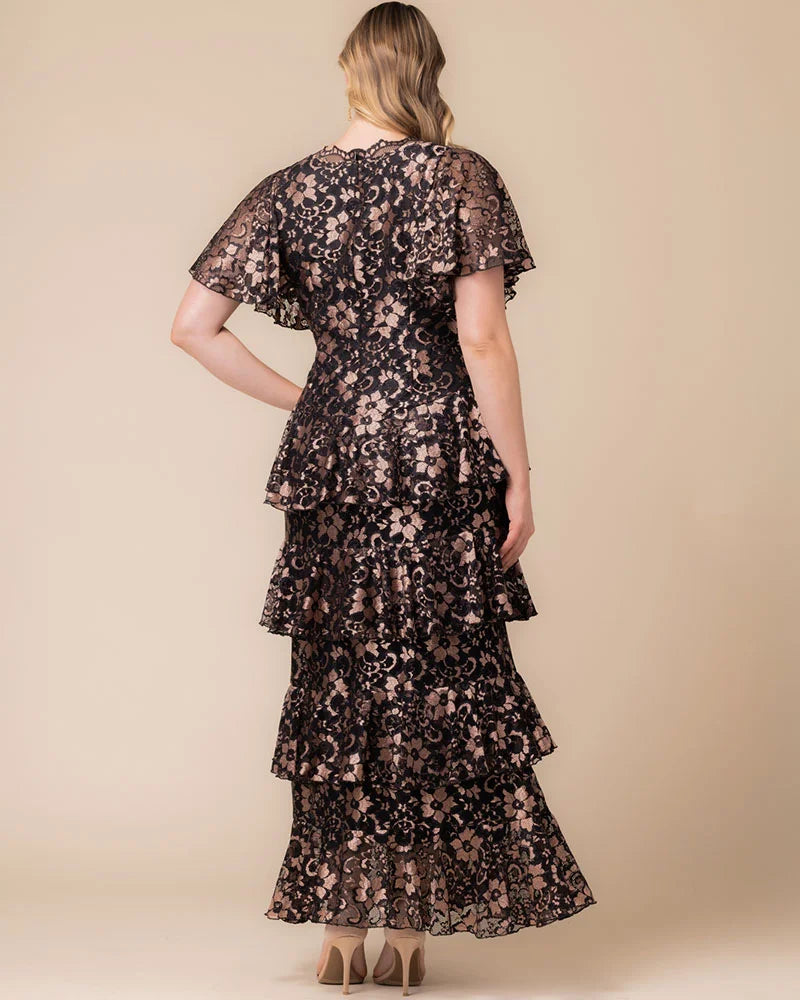 Plus Size Dresses Short Lace Tea Length Cocktail Dress Rose Gold Lace