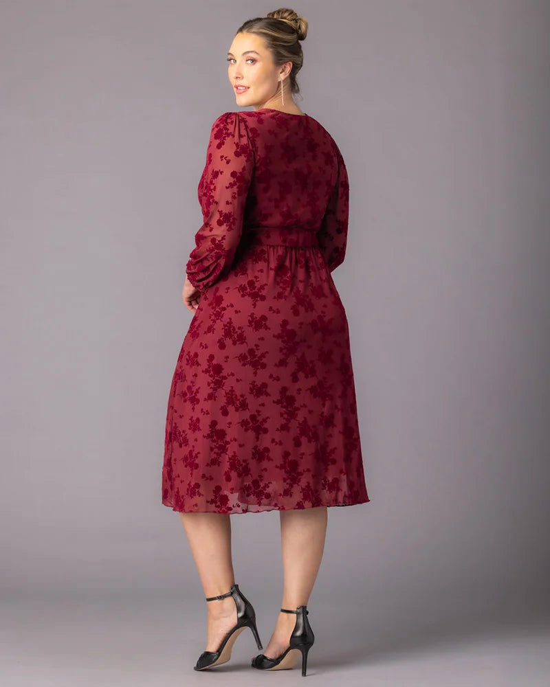 Plus Size Dresses Short Floral Midi Cocktail Plus Size Dress Kiyonna 17253601 Bordeaux Flocked Florals