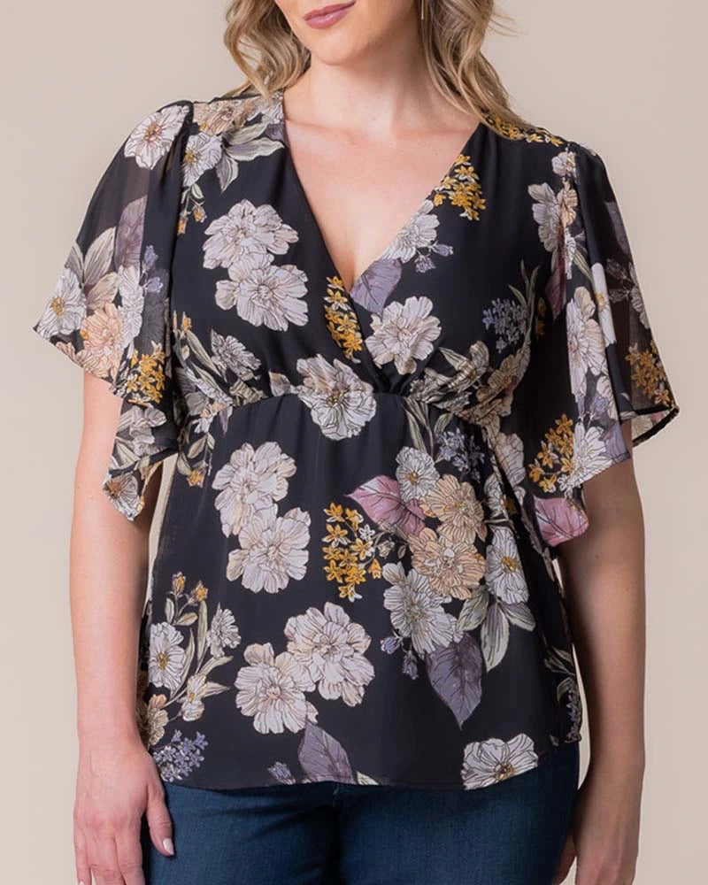 V-Neck Mini Chiffon Occasion Empire Waist Top Kiyonna KY21192807