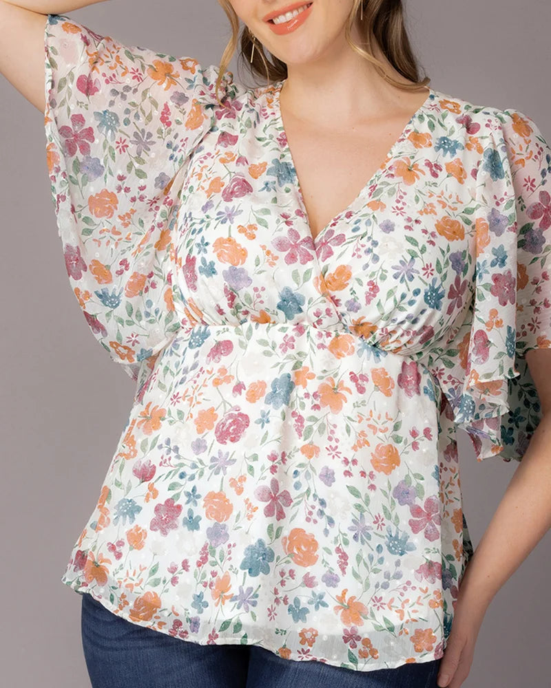 V-Neck Mini Chiffon Occasion Empire Waist Top Kiyonna KY21192807