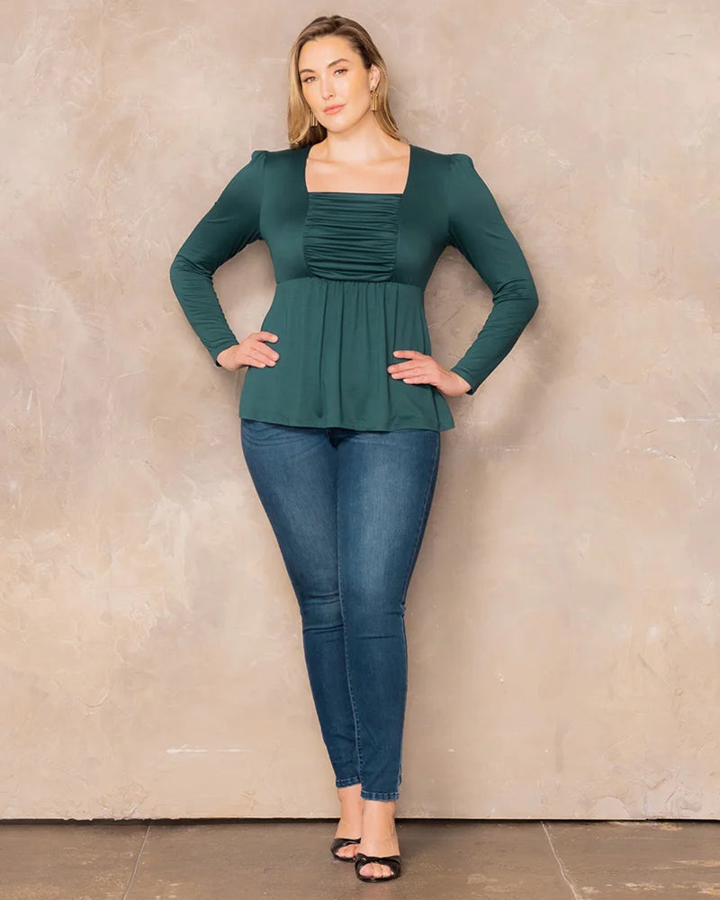 Top Long Sleeve Formal Plus Size Top Kiyona 23111801 Hunter Green