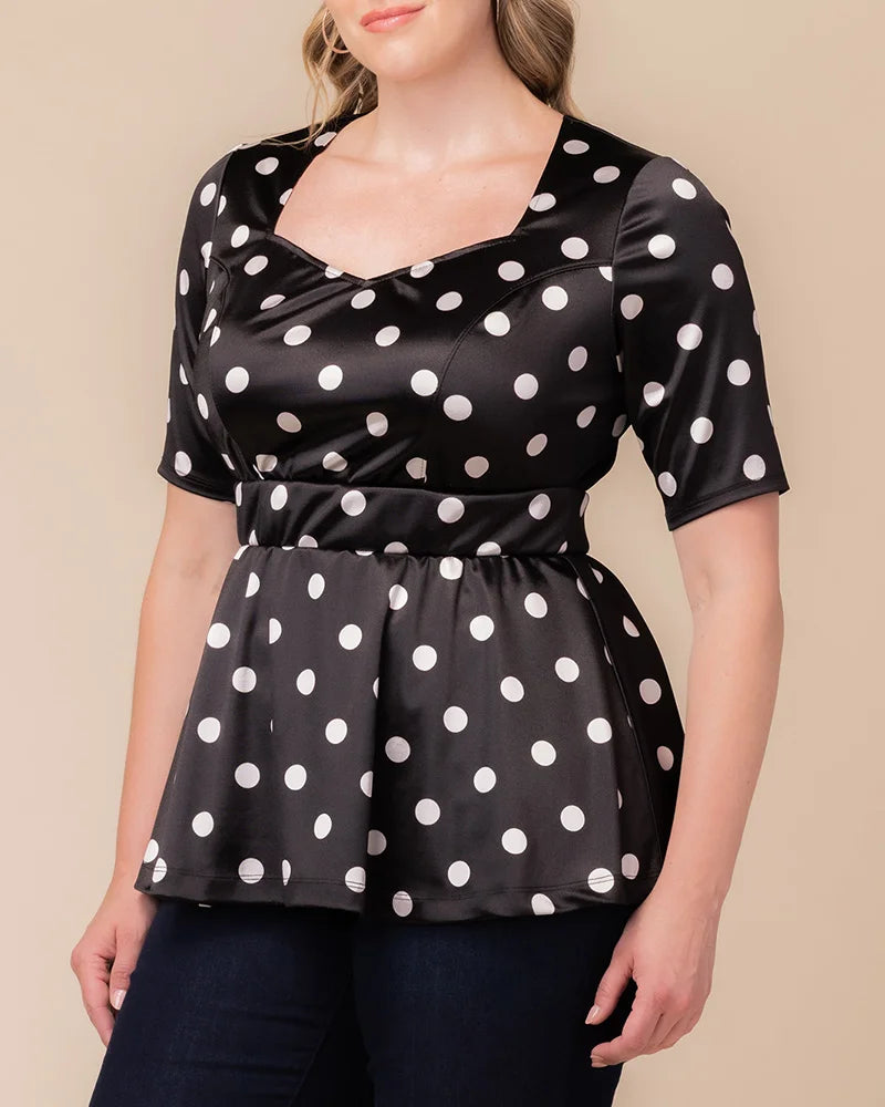 Top Formal Plus Size Floral Top Kiyonna 23132401 Black Polka Dot