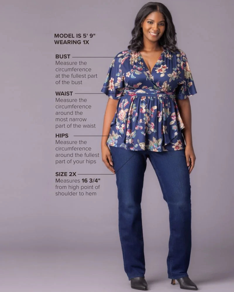 Top Formal Floral Print Plus Size Top Kiyona 23211803 Navy Floral Motif