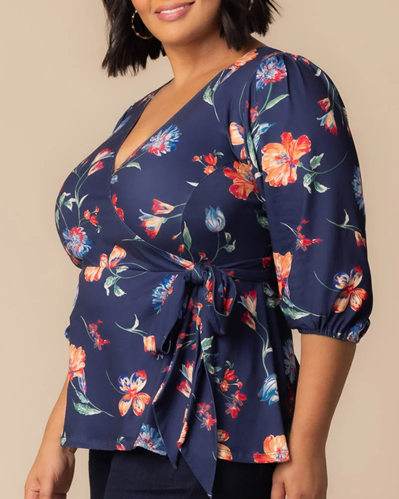 Top Formal Evening Top Kiyonna 23241302 Vibrant Navy Florals