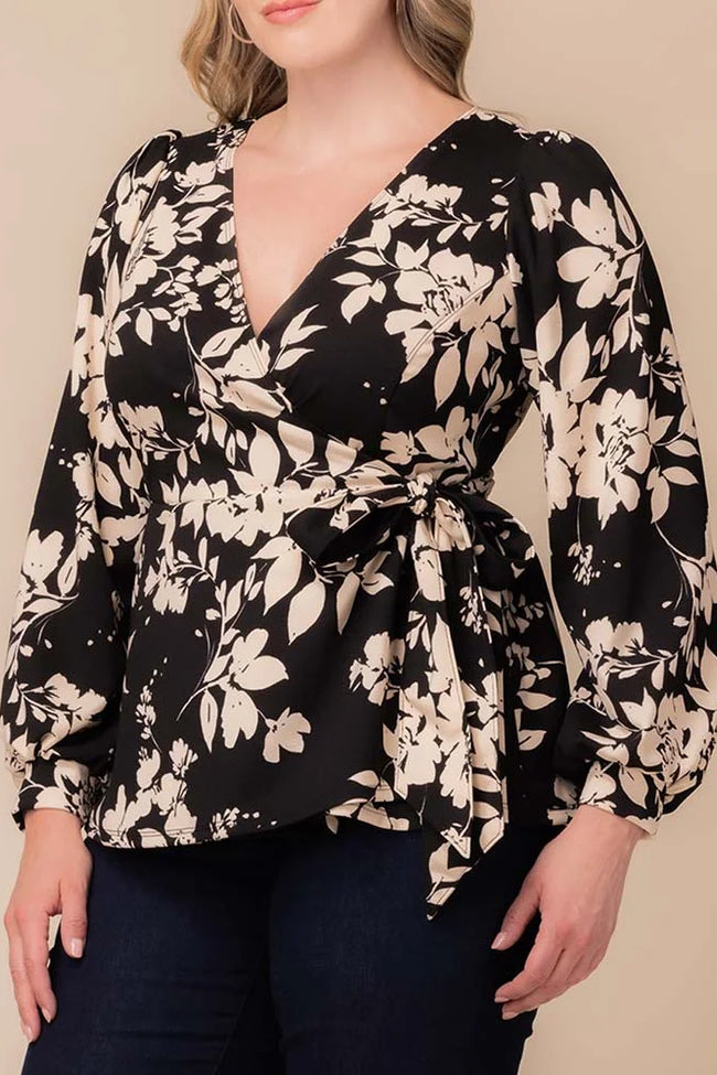 Top Formal Long Sleeve Top Vintage Ivory Florals