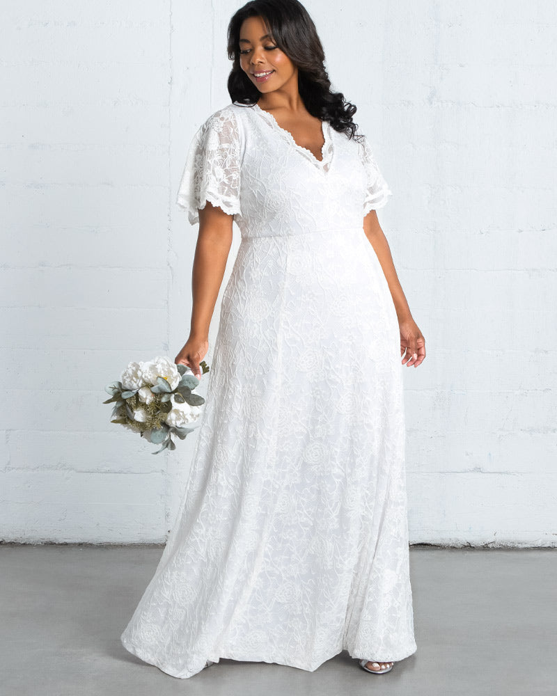 Wedding Dresses Long Floral Applique A Line Bridal Dress Kiyonna 19200901 Ivory