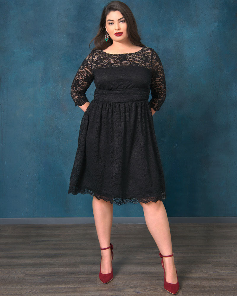 Plus Size Dresses Lace A Line Short Midi Cocktail Plus Size Dress Kiyona 12120901 Black