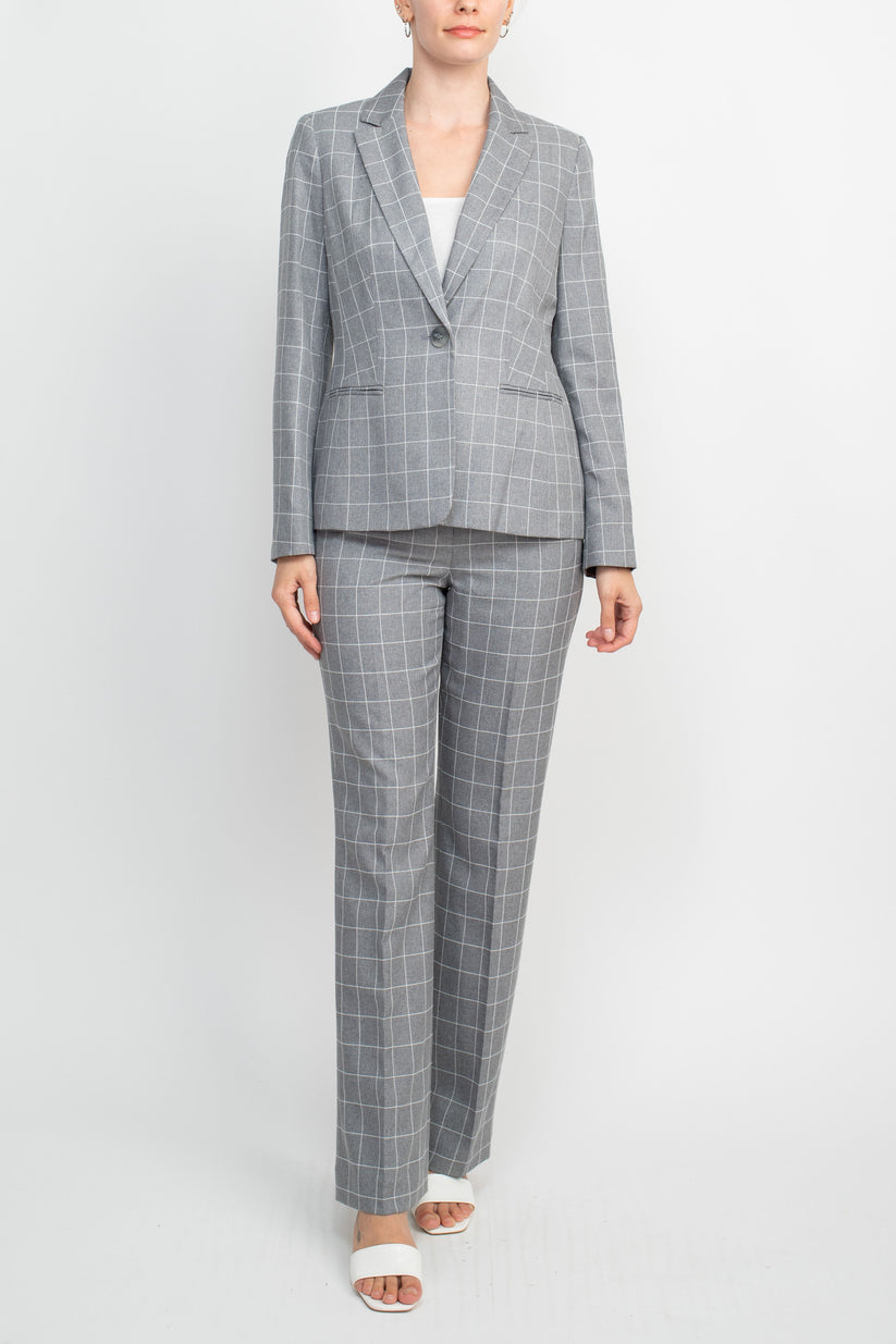 Pant Suit Long Formal Windowpane Jacket Pant Suit HEATHER GREY