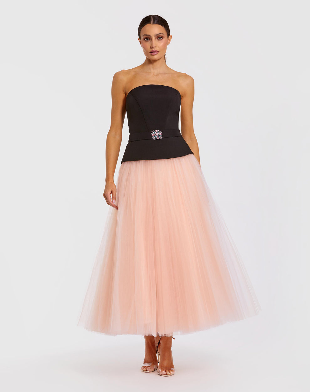 Cocktail Dresses Short A Line Cocktail Tea Length Dress Mac Duggal 50063 Black Pink