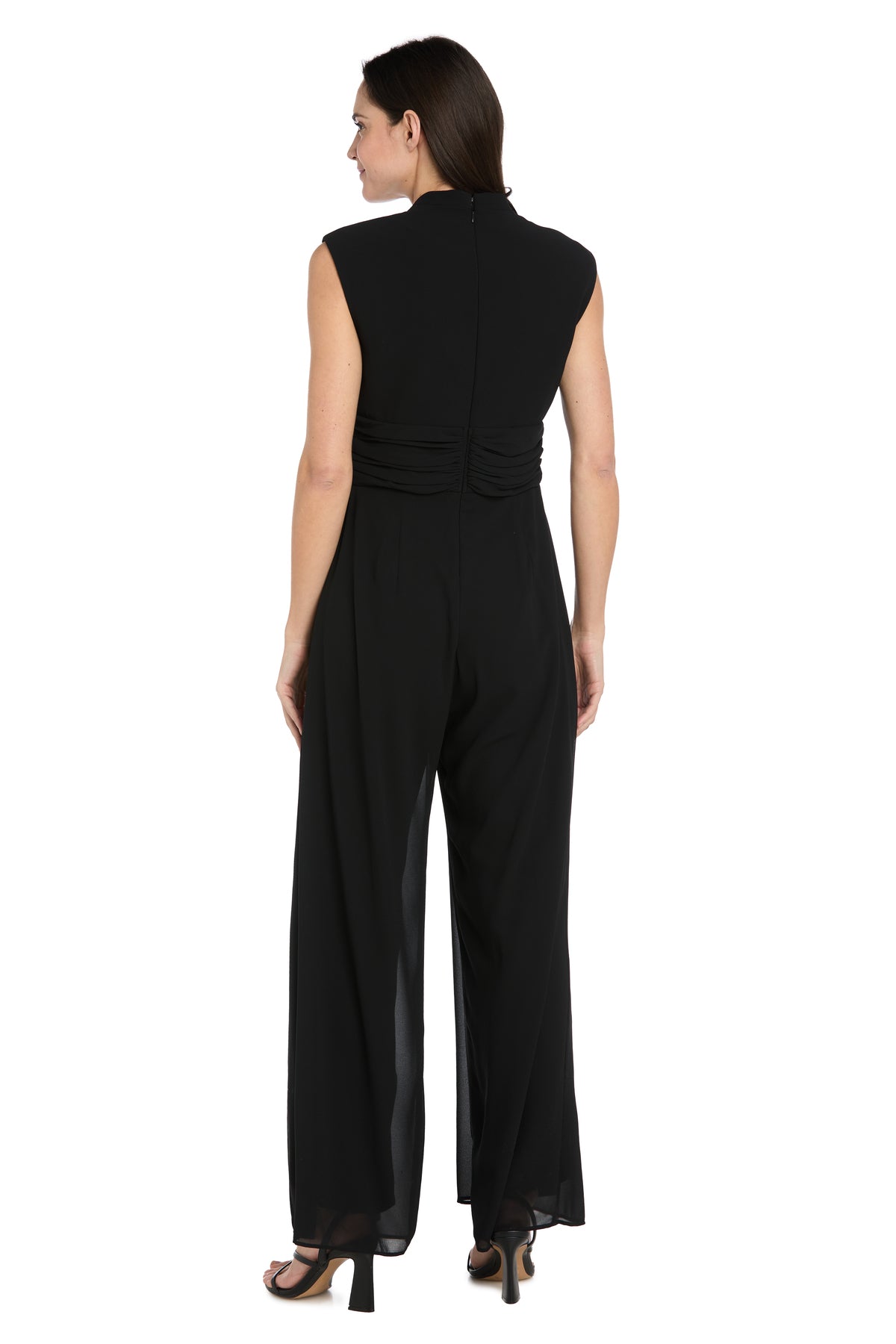 V-Neck Sleeveless Chiffon Jumpsuit by R&M Richards 5006 in Black