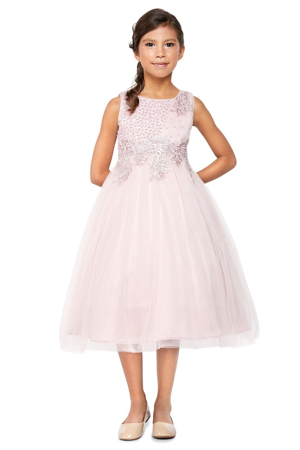 Flower Girl Dresses Tea Length Beaded Flower Girl Dress Dusty Rose