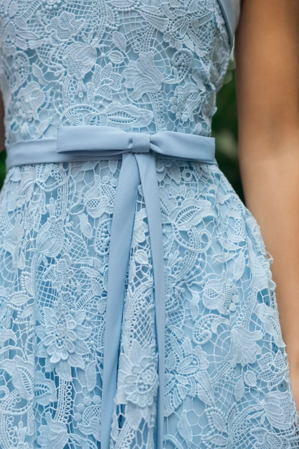 Strapless Tea-Length Lace Cocktail Dress by Mac Duggal 50114 in Powder Blue
