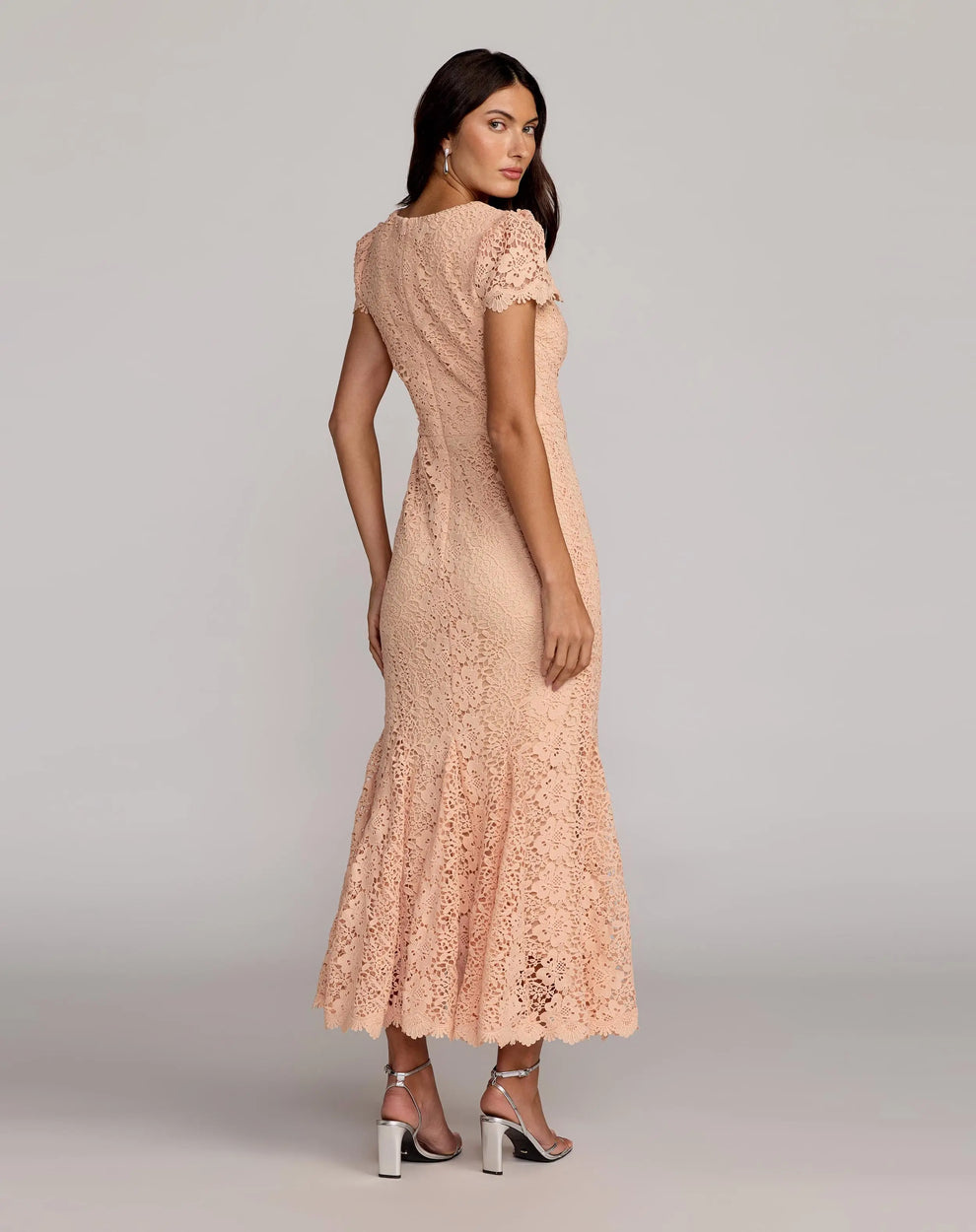 Crew/High-Neck Midi Lace Formal Sheath Mac Duggal 50116