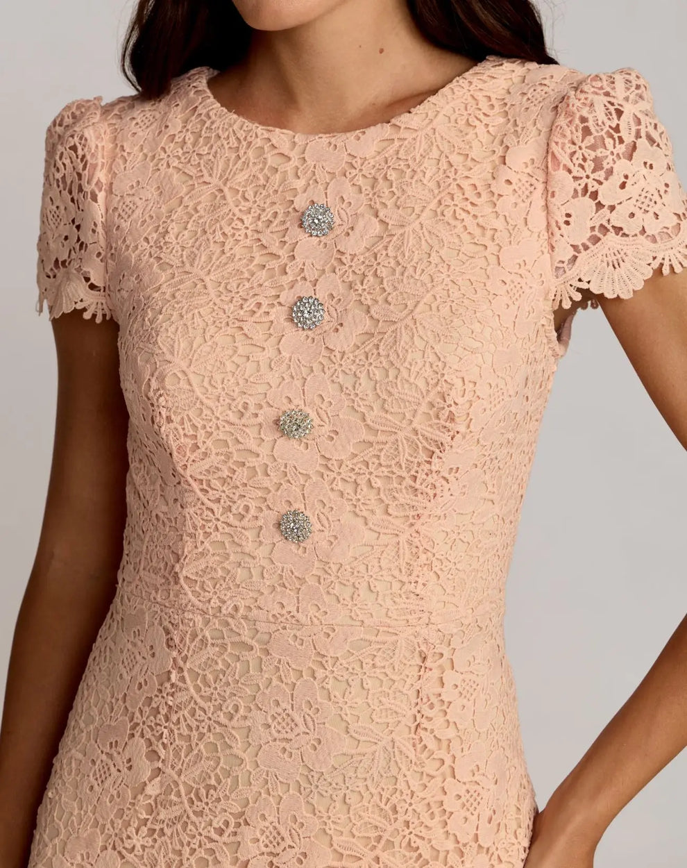 Crew/High-Neck Midi Lace Formal Sheath Mac Duggal 50116