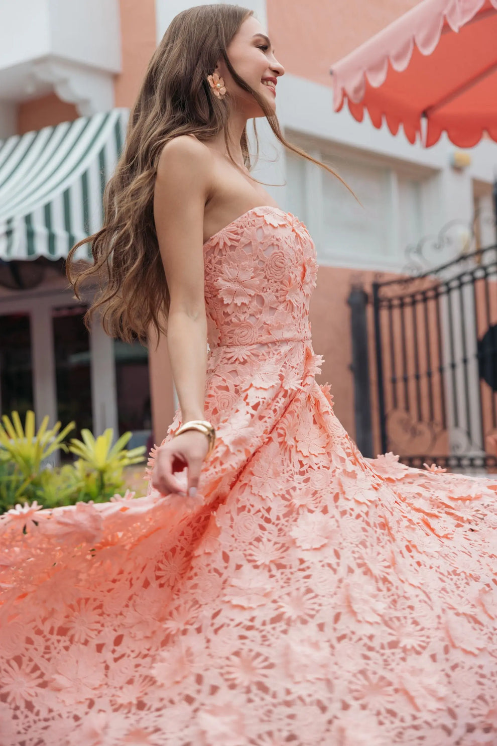 Strapless Ankle-Length Floral Lace Formal Dress by Mac Duggal 50118 in Blush