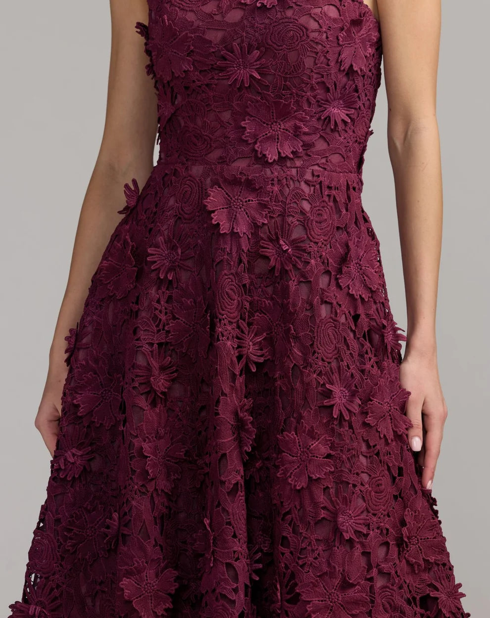 Strapless Ankle-Length Floral Lace Formal Dress by Mac Duggal 50118 in Plum