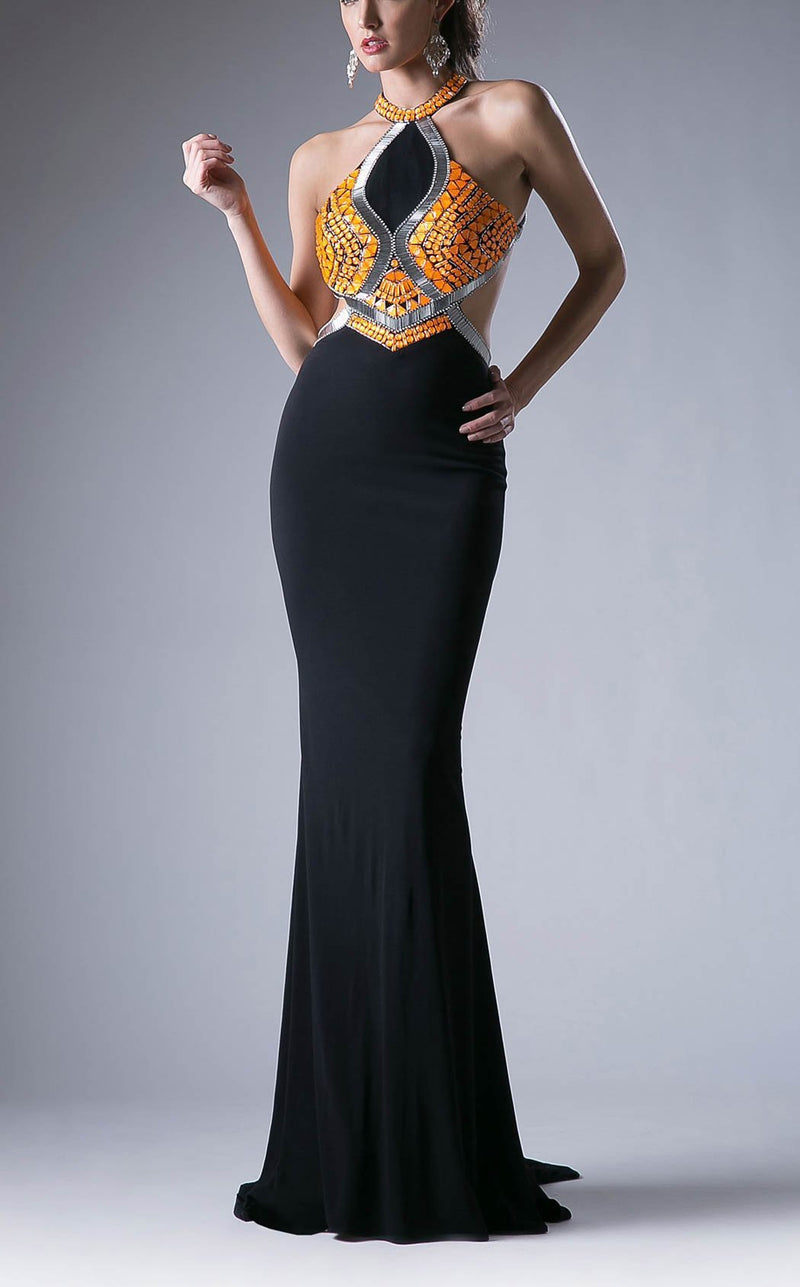 Prom Dresses Long Formal Beaded Evening Fitted Prom Dress Black Orange
