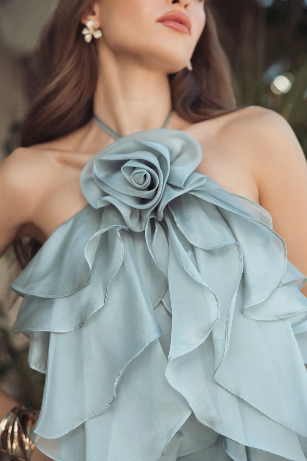 Halter Long Organza Prom Dress by Mac Duggal 50138 in Mint