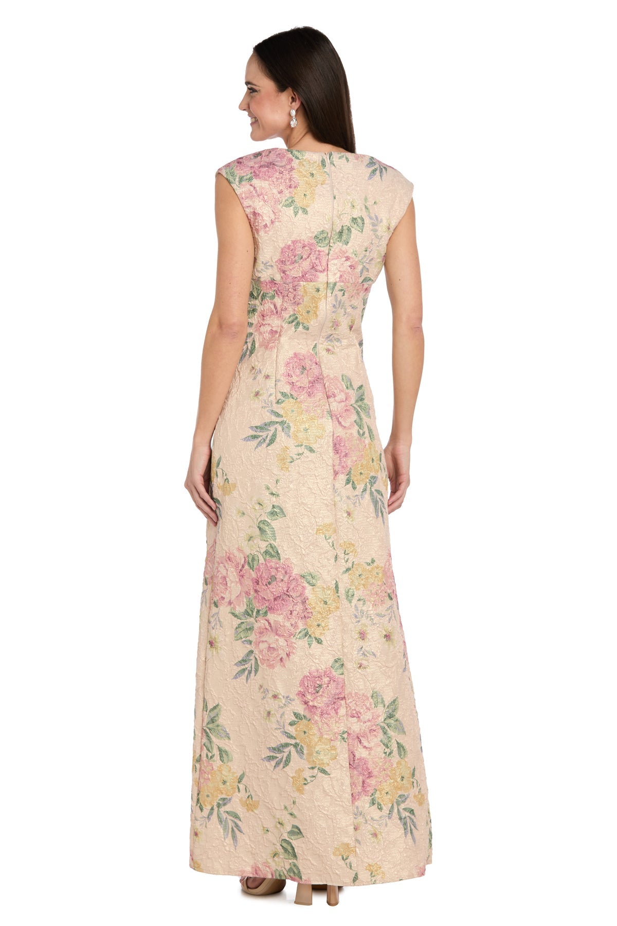 Square Neck Long Floral Formal Dress by R&M Richards 5018 in Antique/Rose