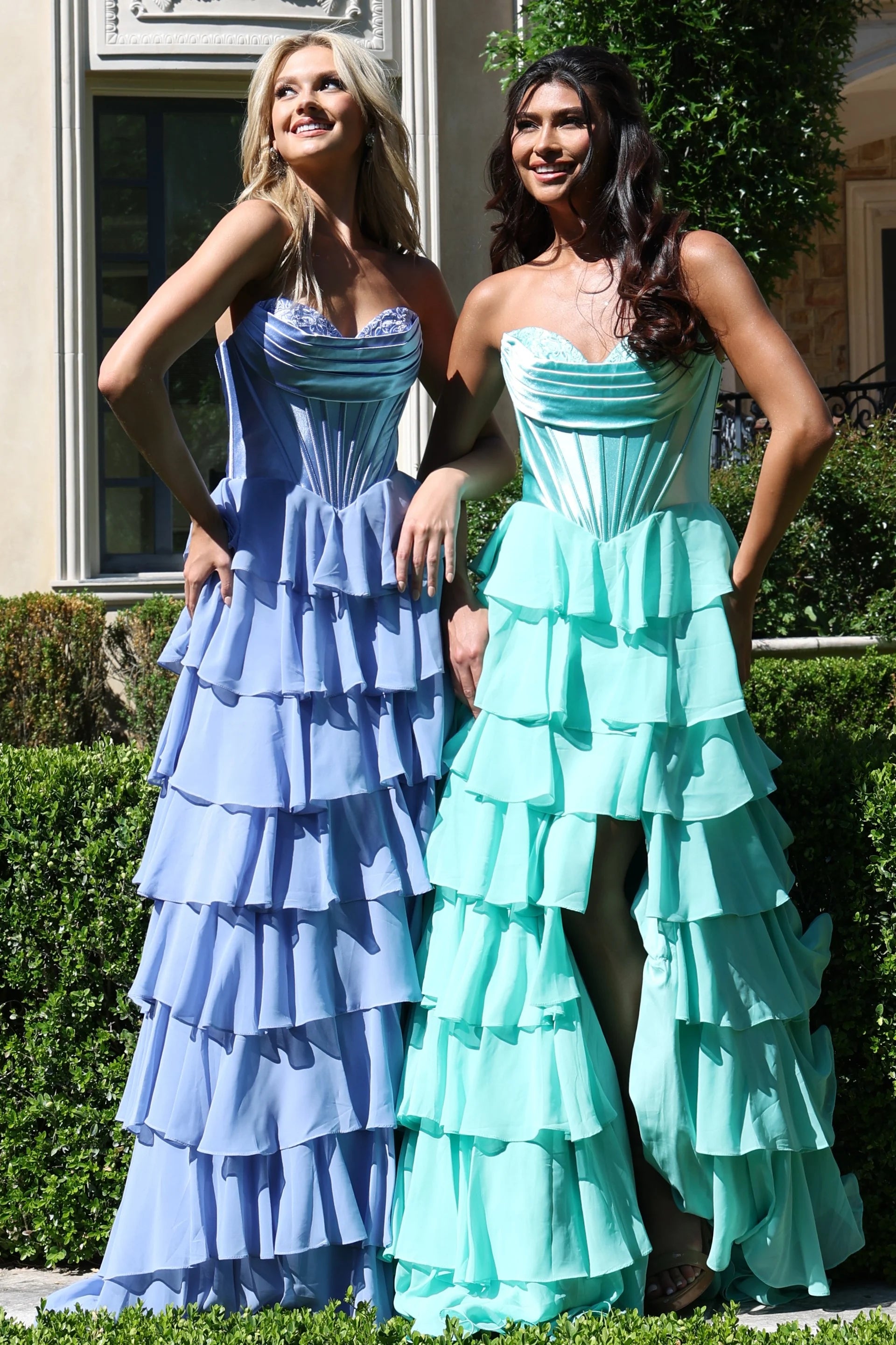 Prom Dresses A Line Ruffle Corset Long Formal Prom Dress Blue