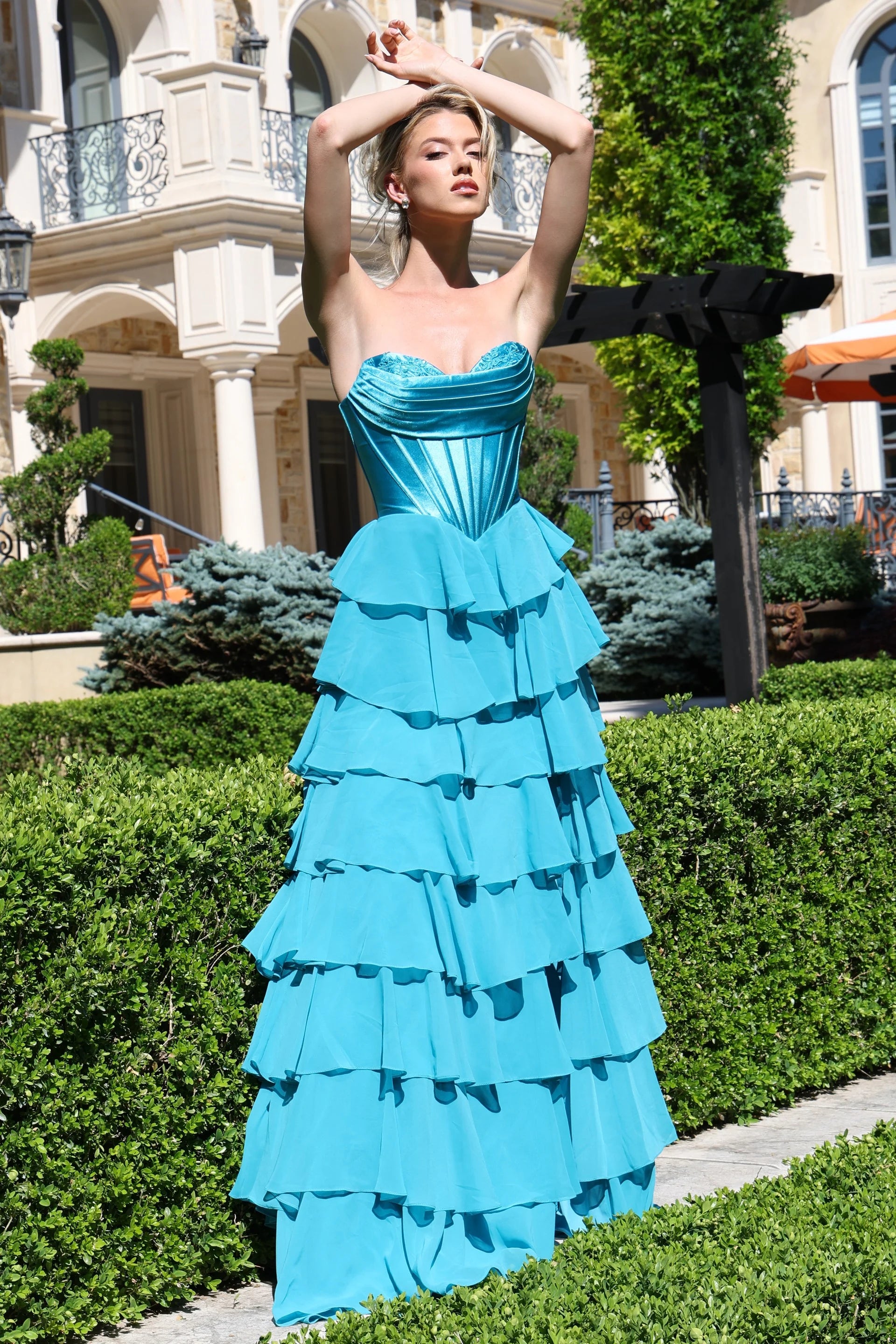 Prom Dresses A Line Ruffle Corset Long Formal Prom Dress Peacock
