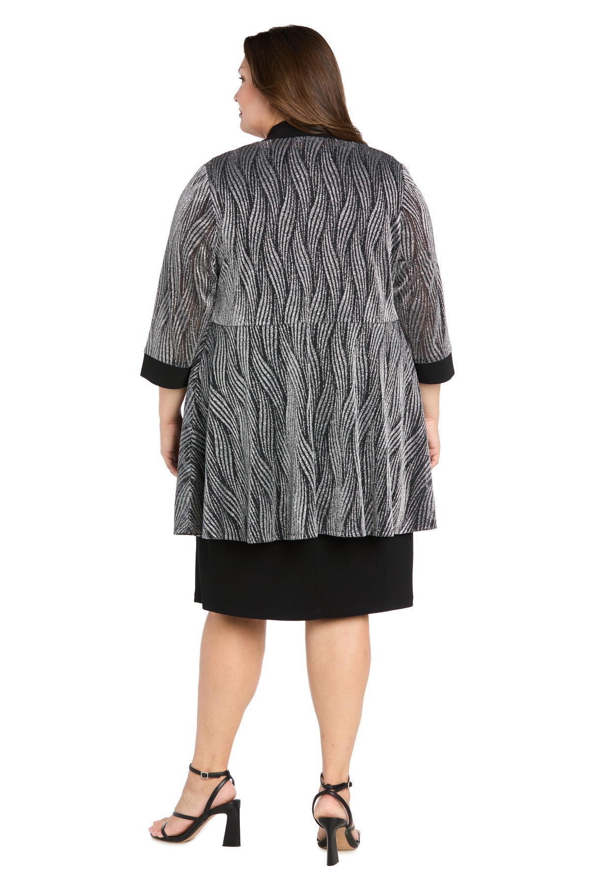 Square Neck Knee Length Jersey Cocktail Dress by R&M Richards 5023W in Black/Silver