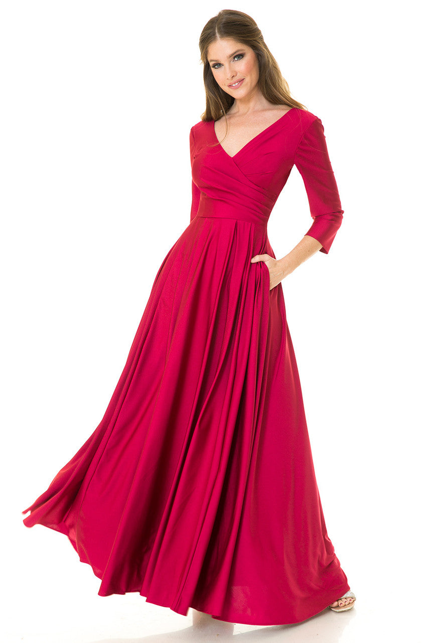 Mother of the Bride Dresses Pleated Formal Long Mother of the Bride Dress Lenovia 5243 Scarlet