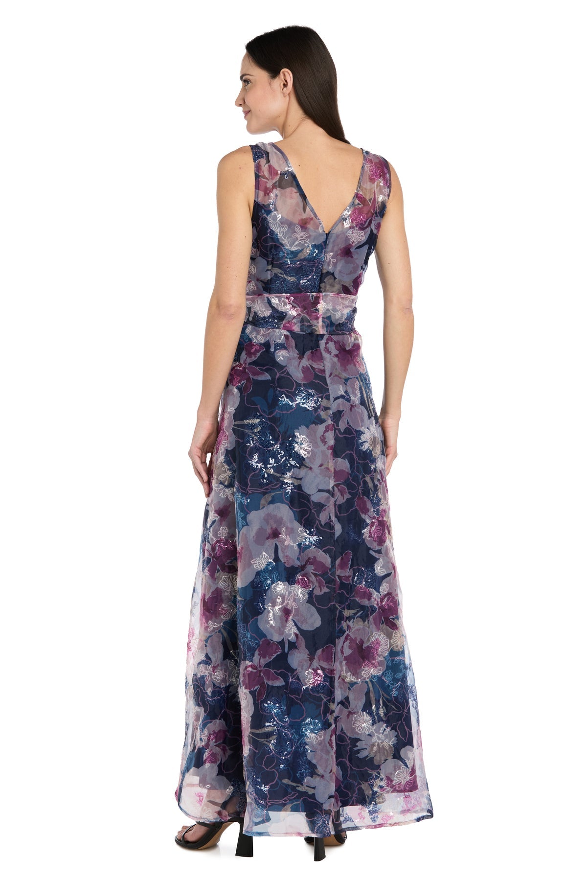 Round Neck Long Floral Evening Dress by R&M Richards 5025P