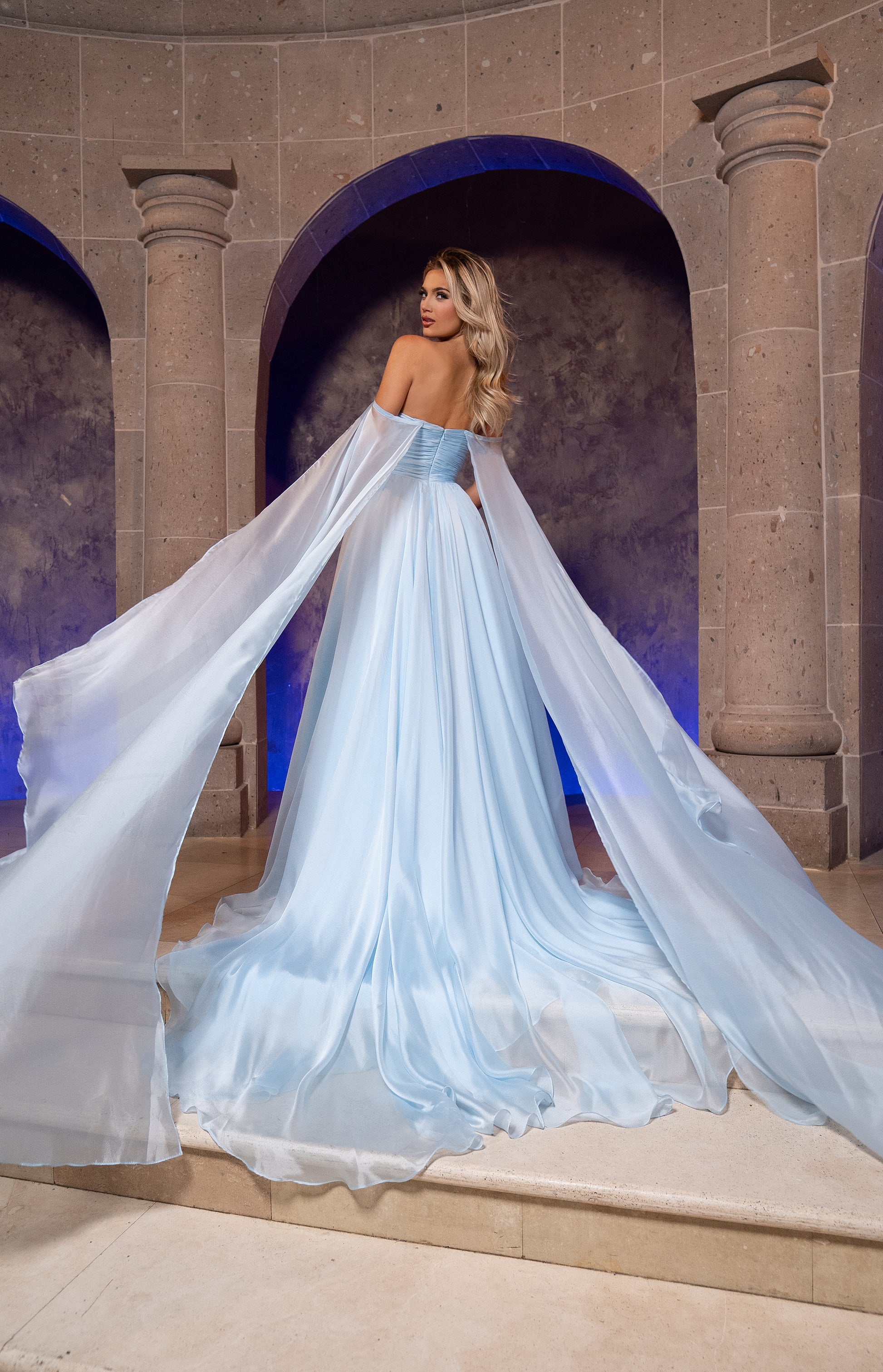 Rachel Allan 50352 Prom Long Formal A Line Cape Sleeve Dress