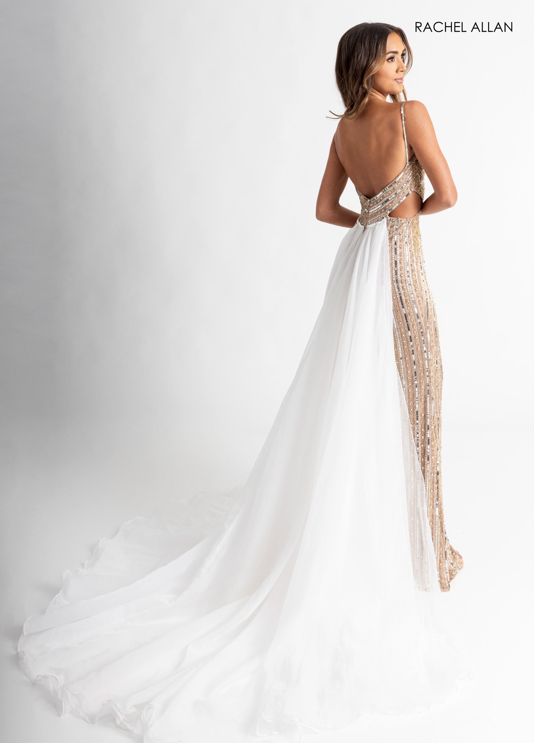 Jumpsuit Long Beaded Formal Evening Jumpsuit Nude White