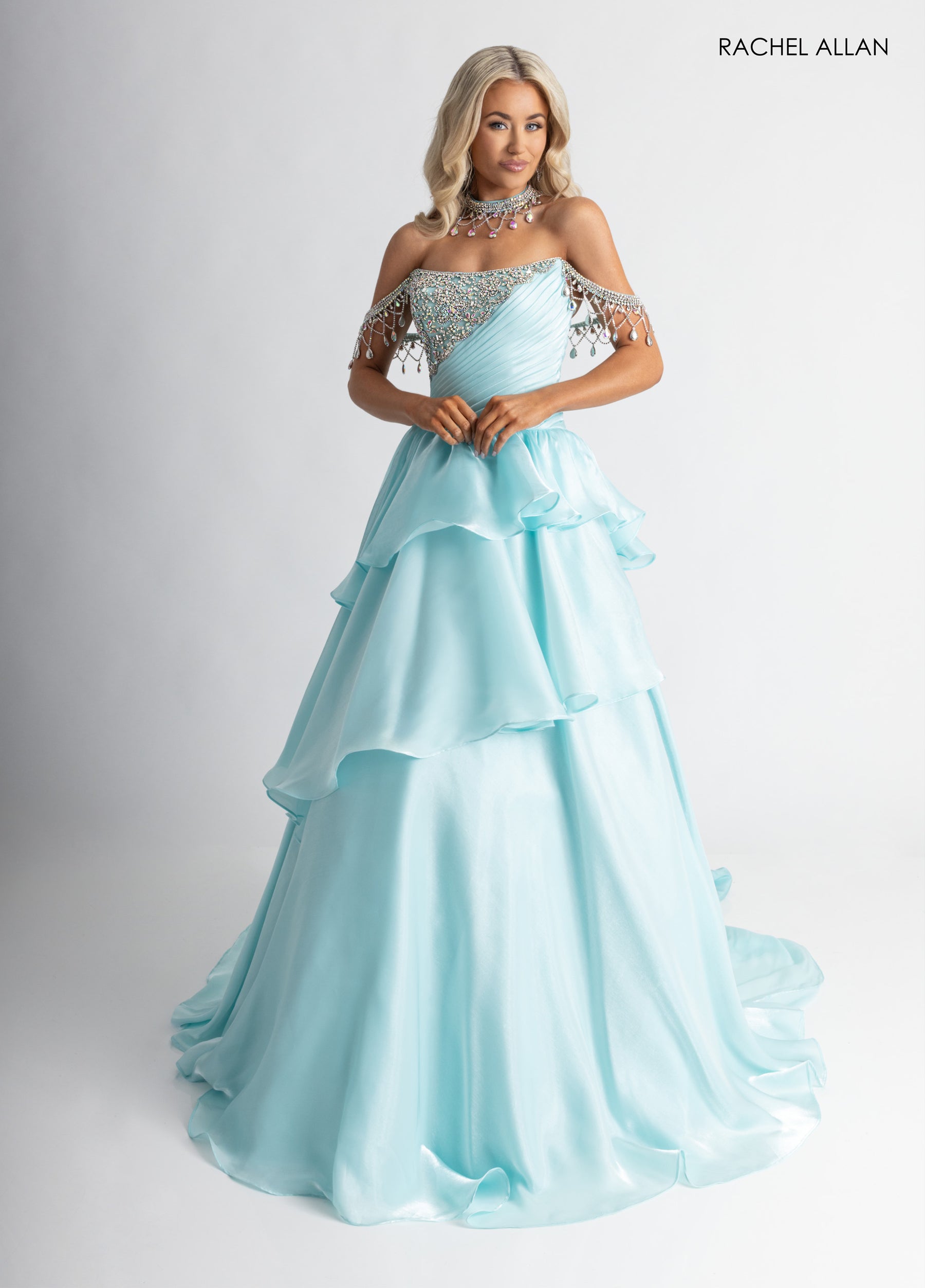 Formal Dresses Long Formal Beaded Ruffle Ball Gown Aqua