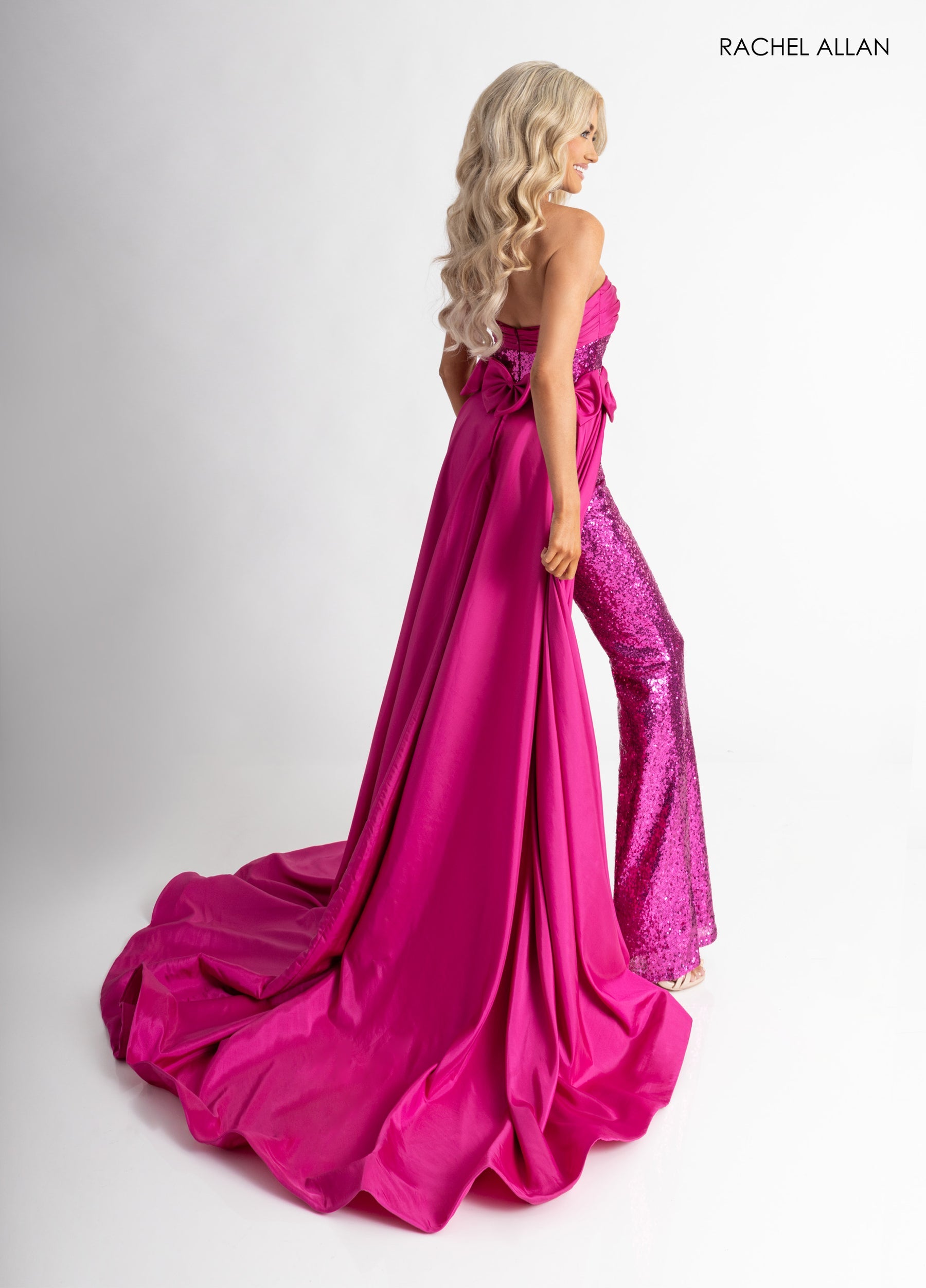 Jumpsuit Sequin Evening Long Formal Jumpsuit Fuchsia