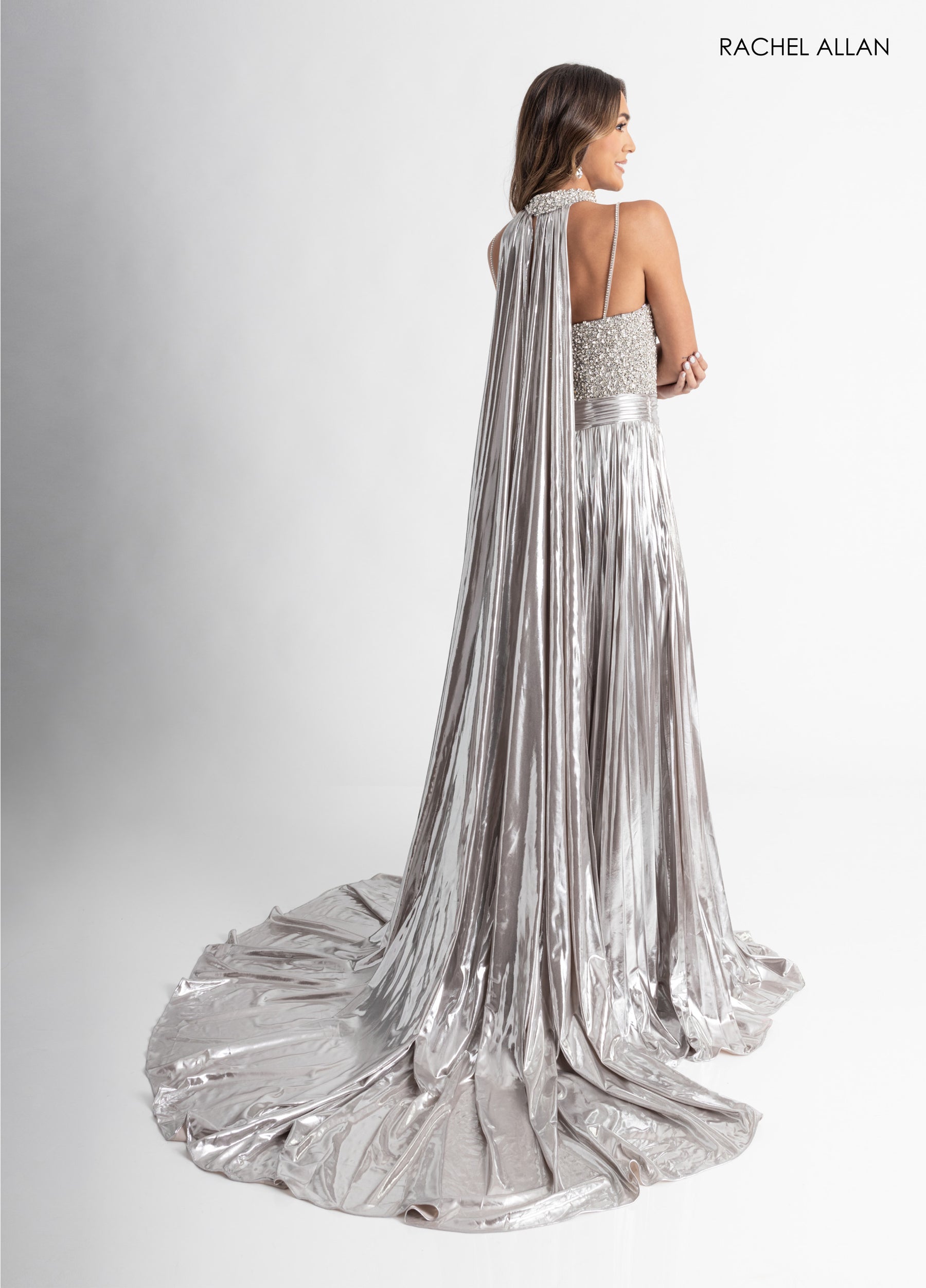 Jumpsuit Evening Long Formal Metallic Jumpsuit Silver