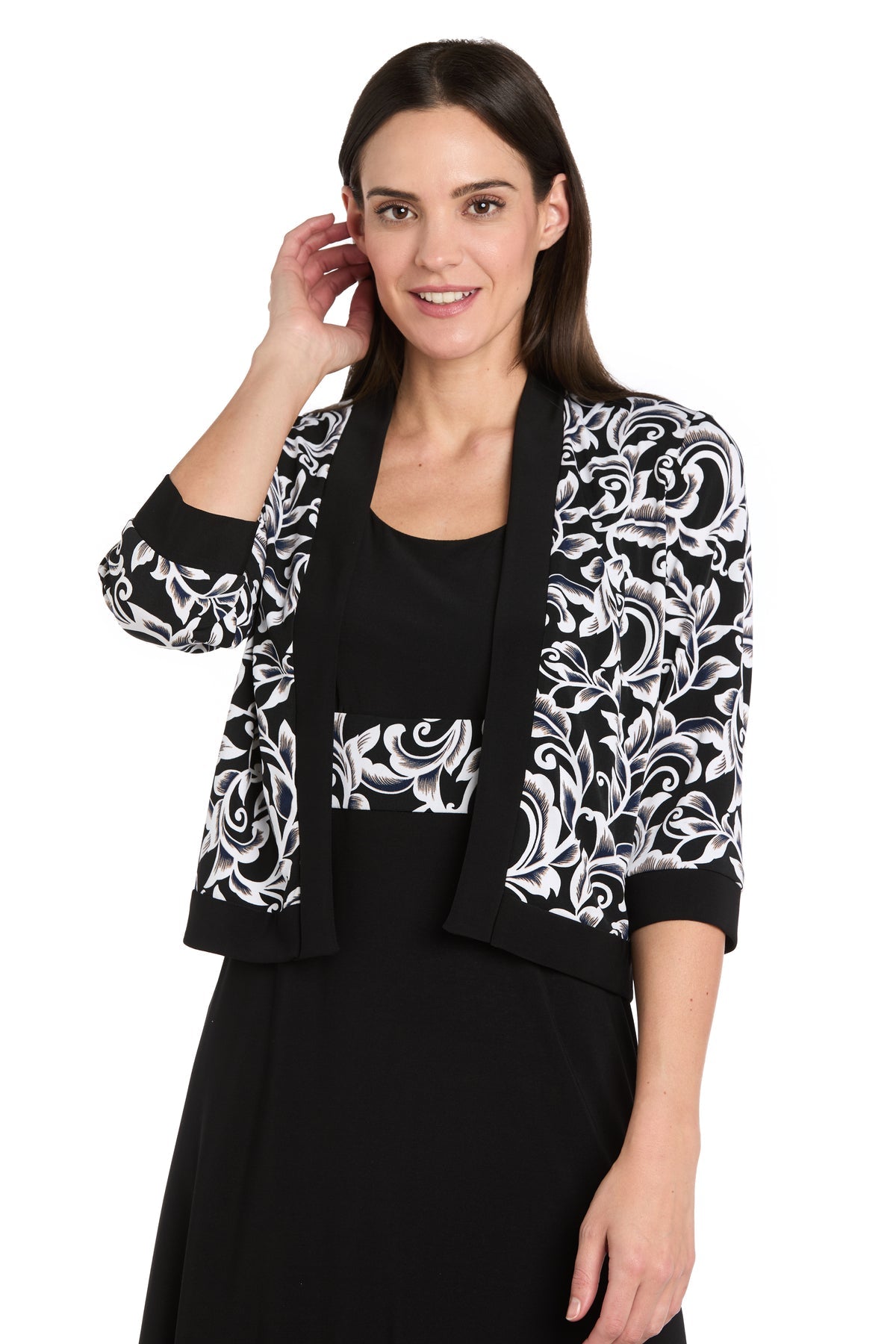 Scoop Neck Short Jersey Cocktail Dress by R&M Richards 5043P in Black/Ivory