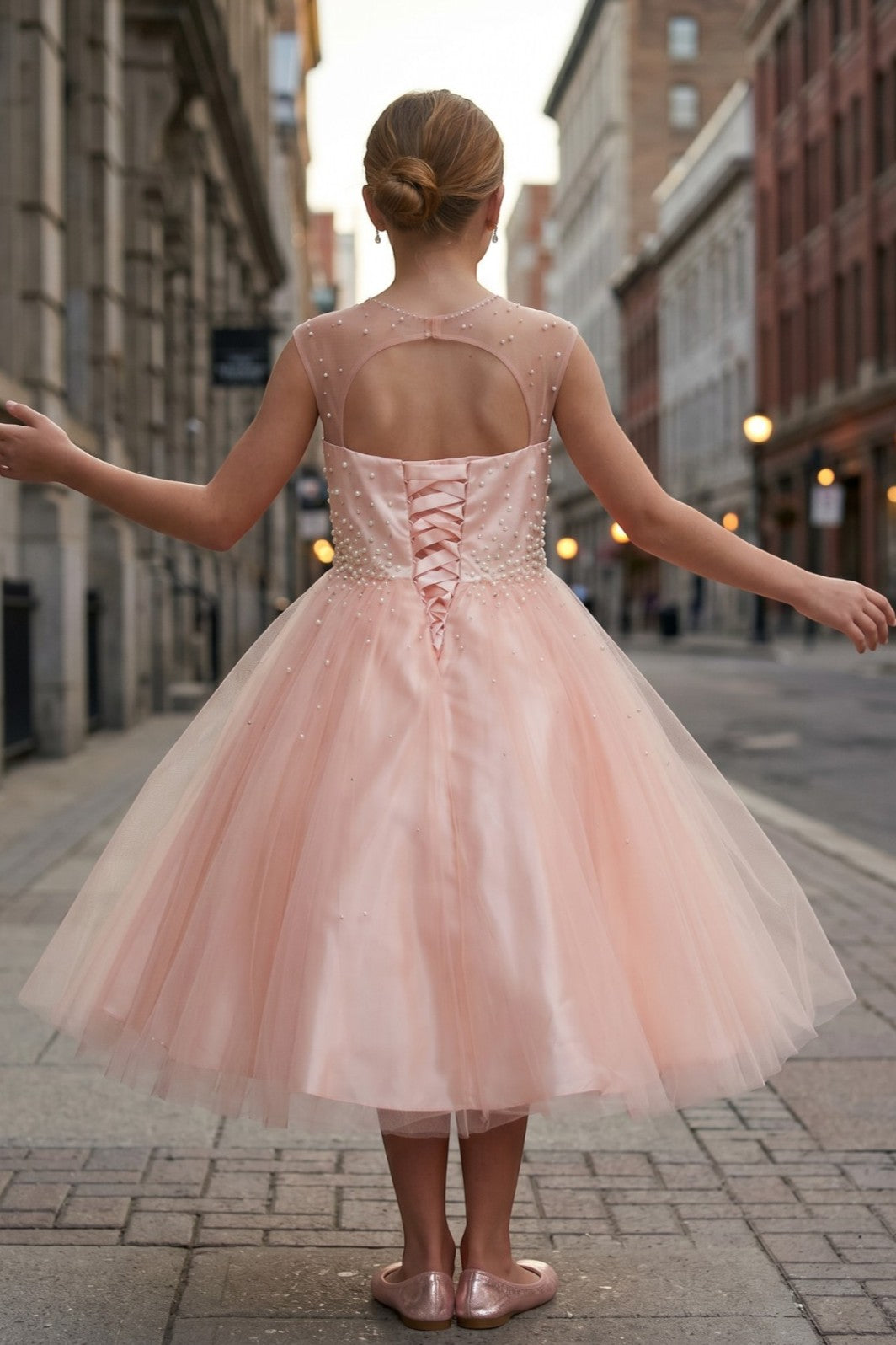 Blush Illusion Midi Tulle Flower Girl Dress Cinderella Couture 5053
