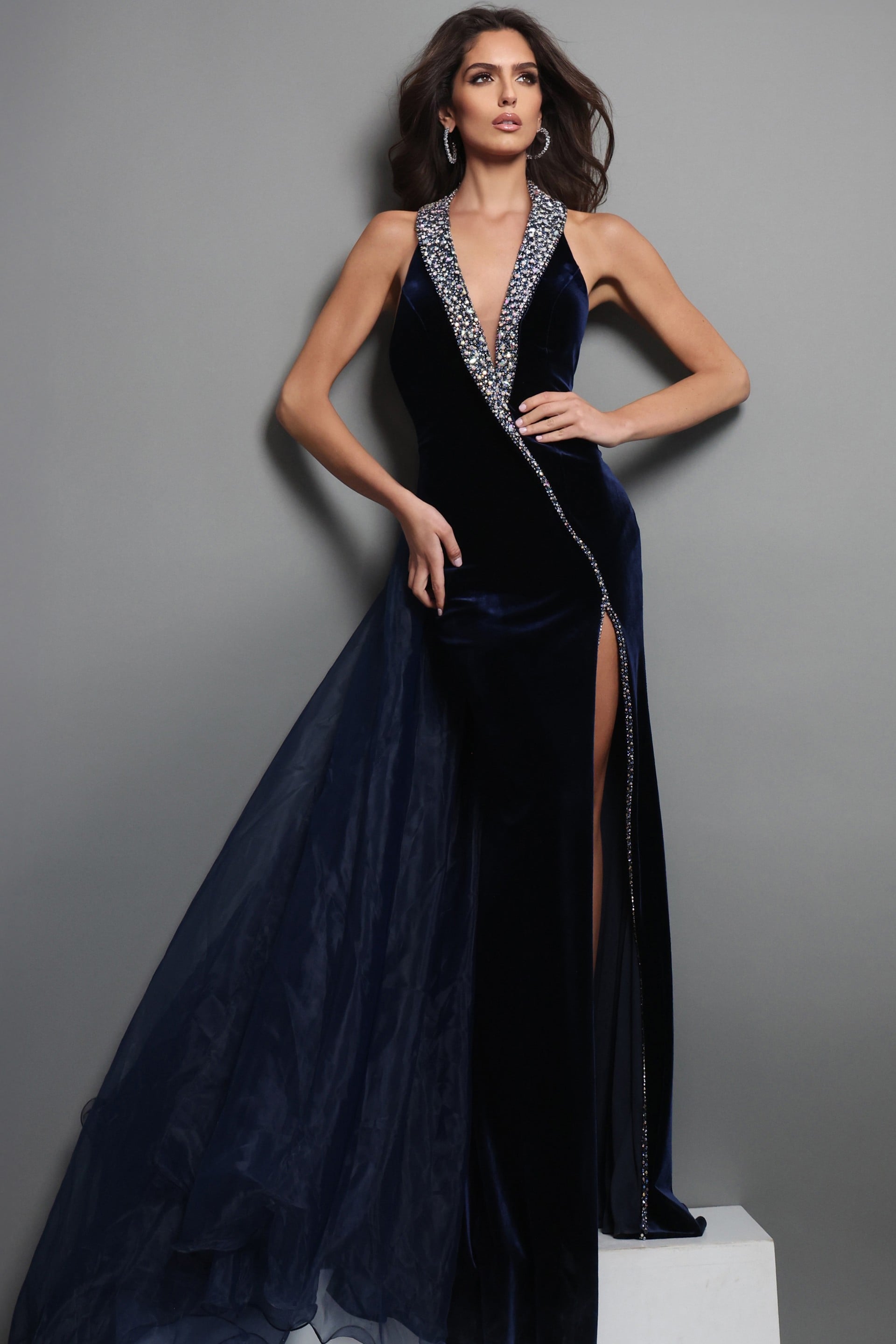 V-Neck Floor-Length Velvet Evening Sheath Jovani 50544