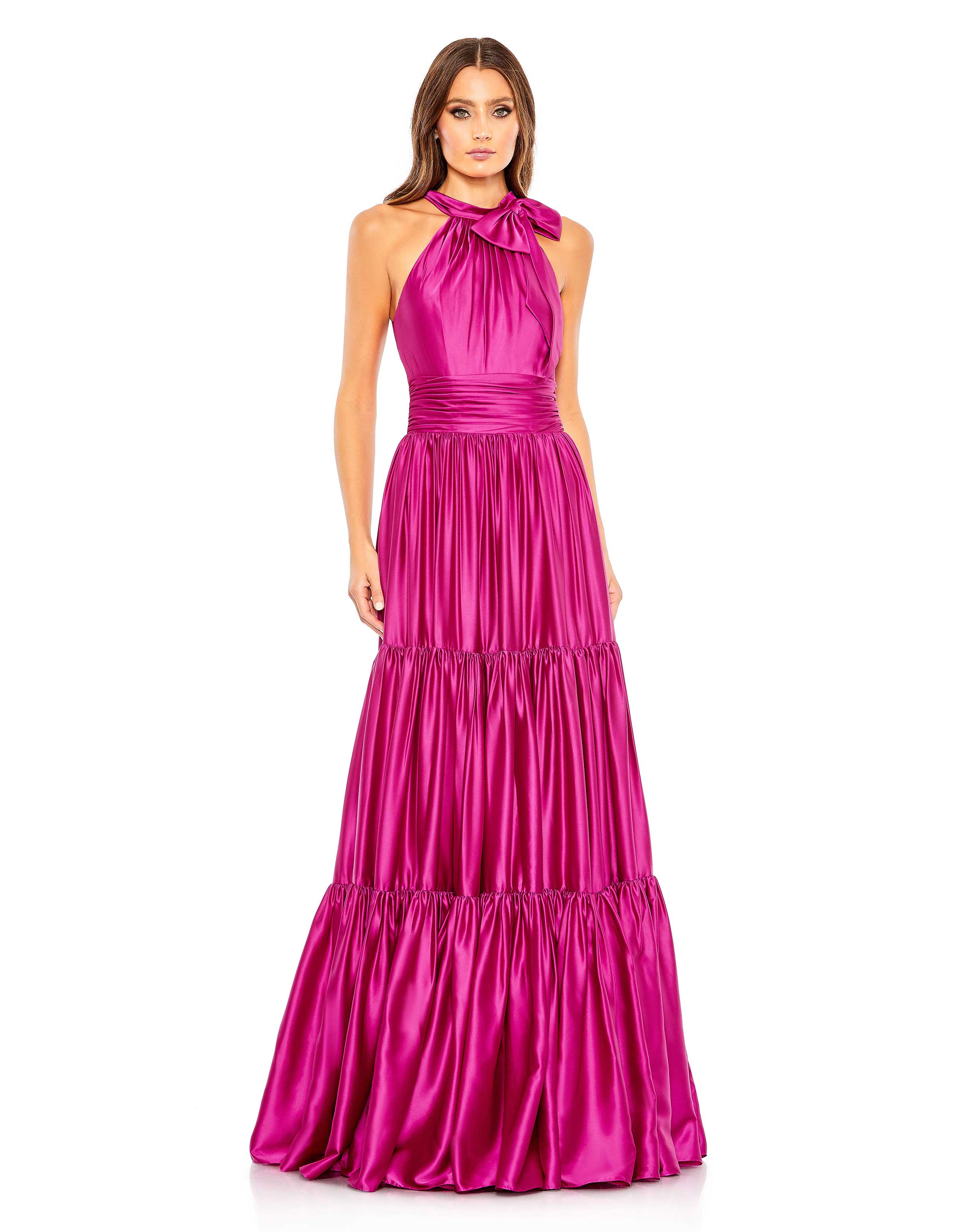 Formal Dresses Long Tiered Halter Formal Prom Dress Fuchsia
