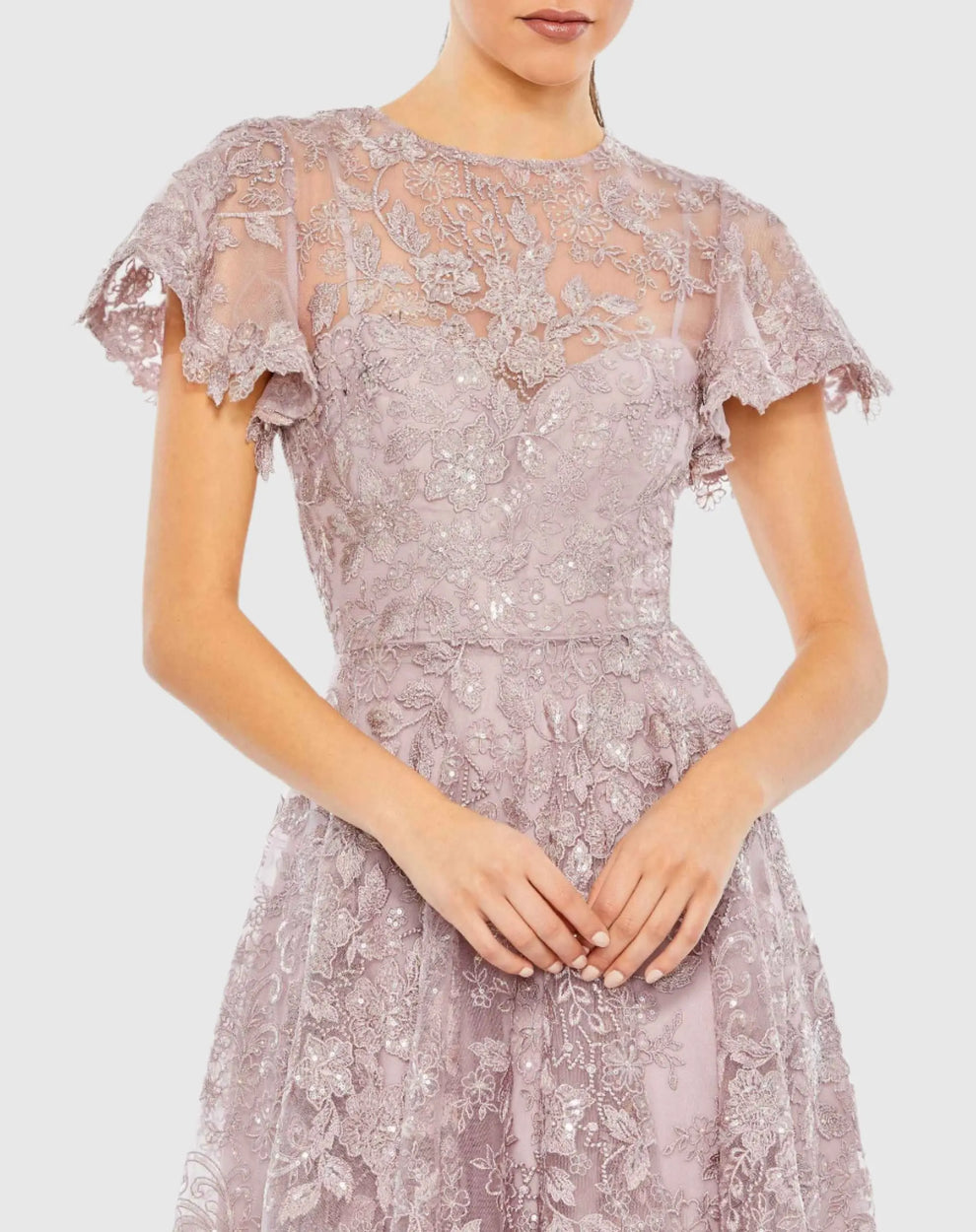 Formal Dresses Floral Lace Formal Midi Dress Lilac