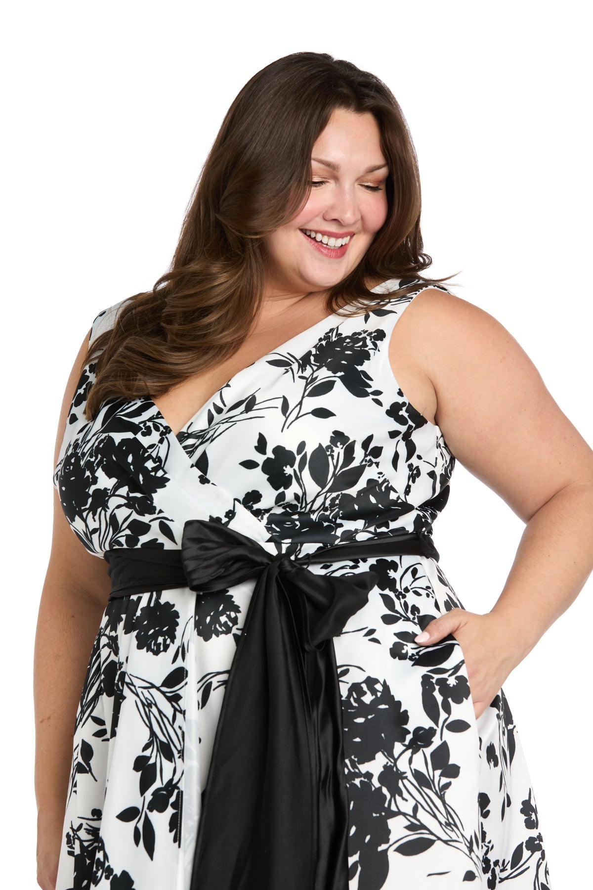 Plus Size Dresses Short High Low Print Cocktail Plus Size Dress R&M Richards 5071W Black/White