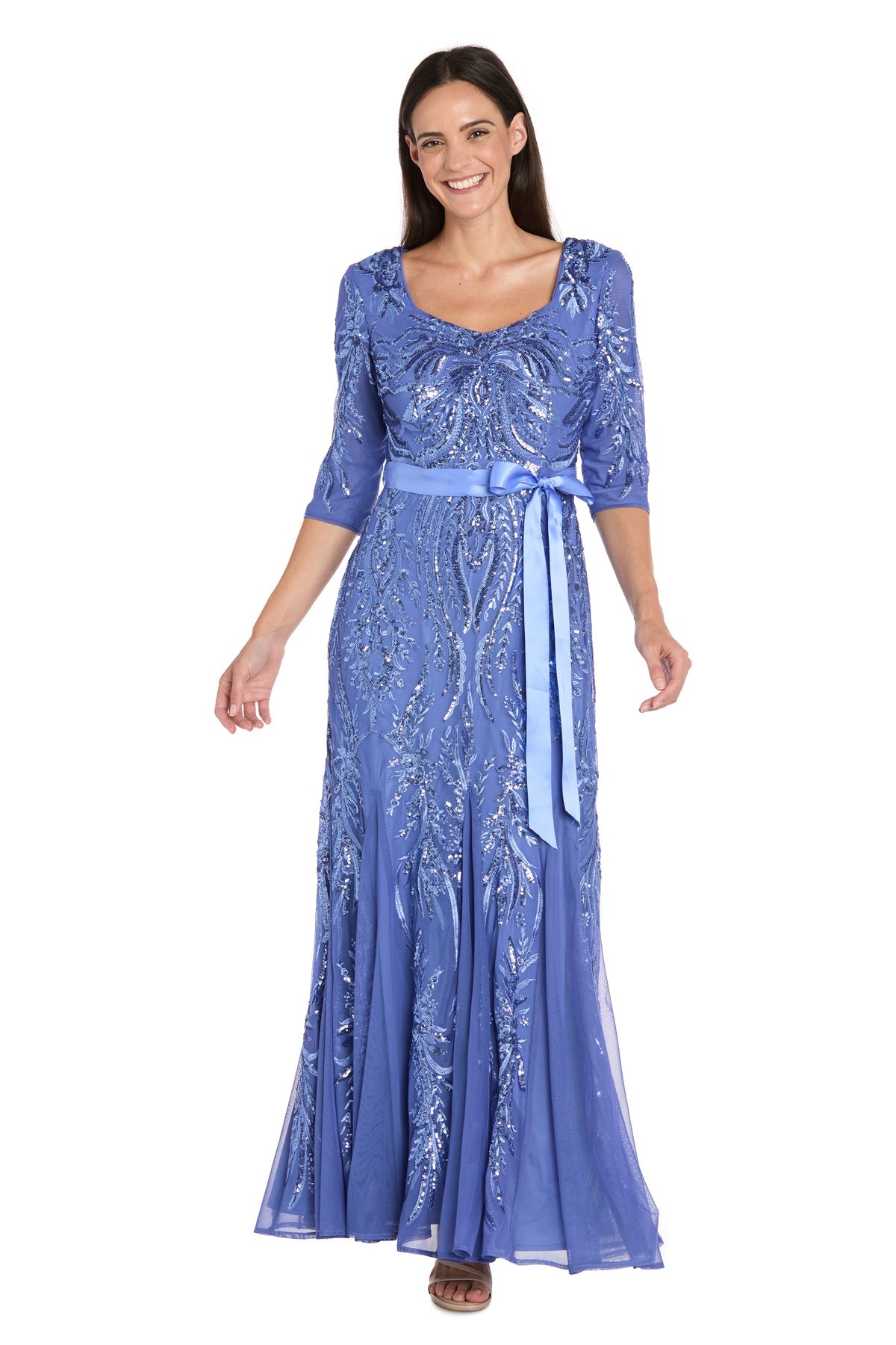 Scoop Neck Long Sequin Evening Gown by R&M Richards 5073 in Periwinkle