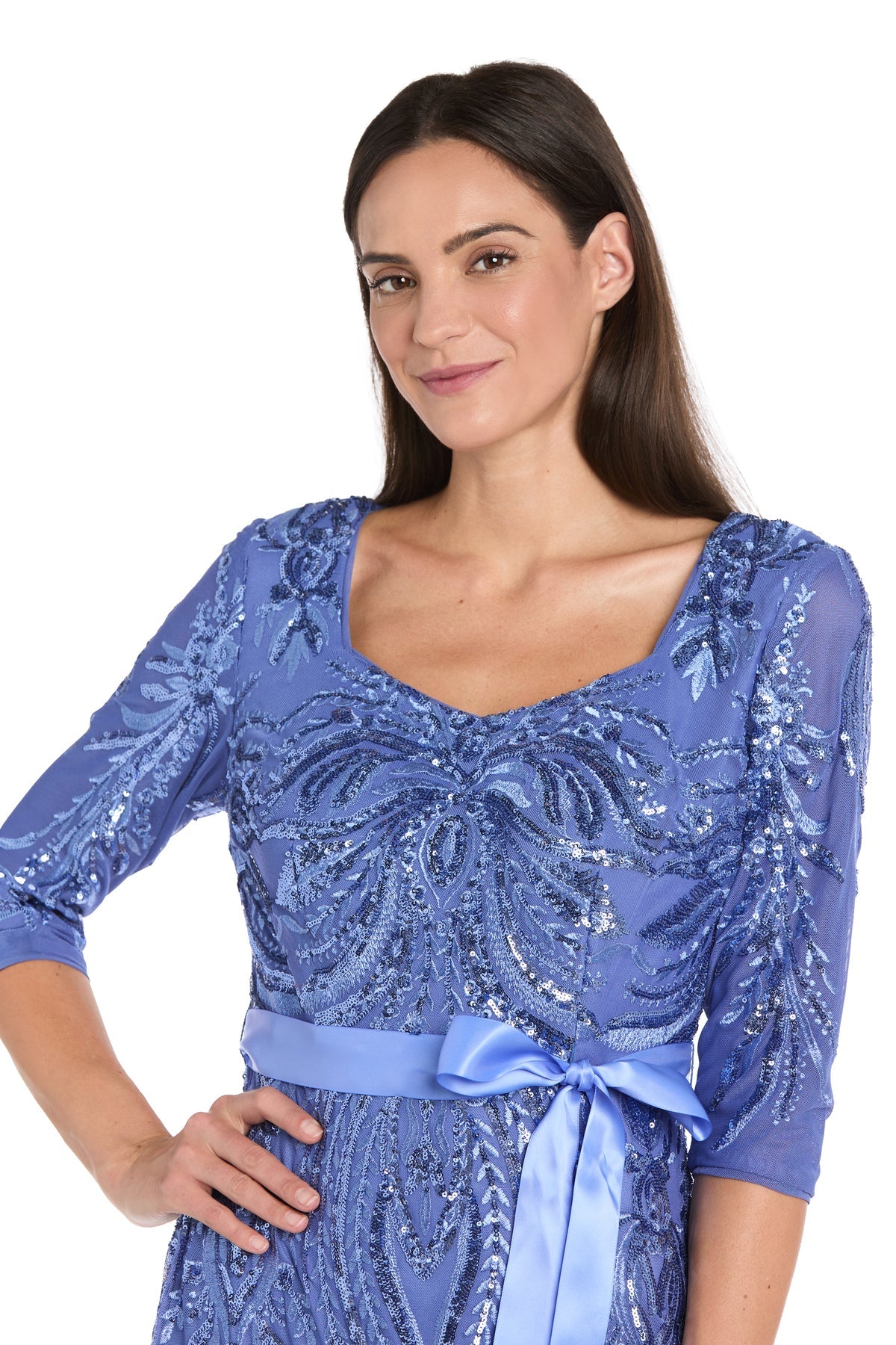 Scoop Neck Long Sequin Evening Gown by R&M Richards 5073 in Periwinkle