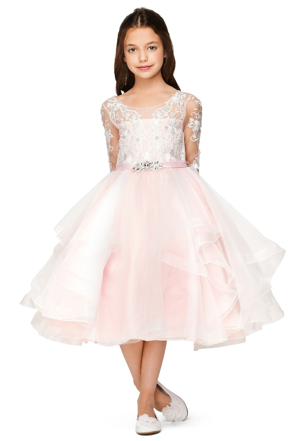 Flower Girl Dresses Beaded A Line Tea Length Flower Girl Dress Pink